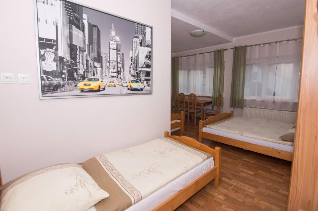 1 dormitorio con 2 camas y una foto en la pared en Willa Nova - Centrum, en Szklarska Poręba