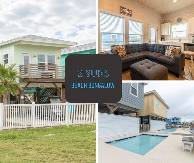 a collage of pictures of a beach house at Beach Bungalow - 2 Suns in Port Aransas