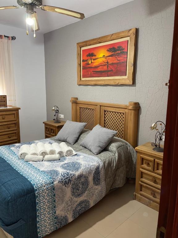 1 dormitorio con 1 cama con 2 almohadas en Casa Bornes en Sanlúcar de Barrameda
