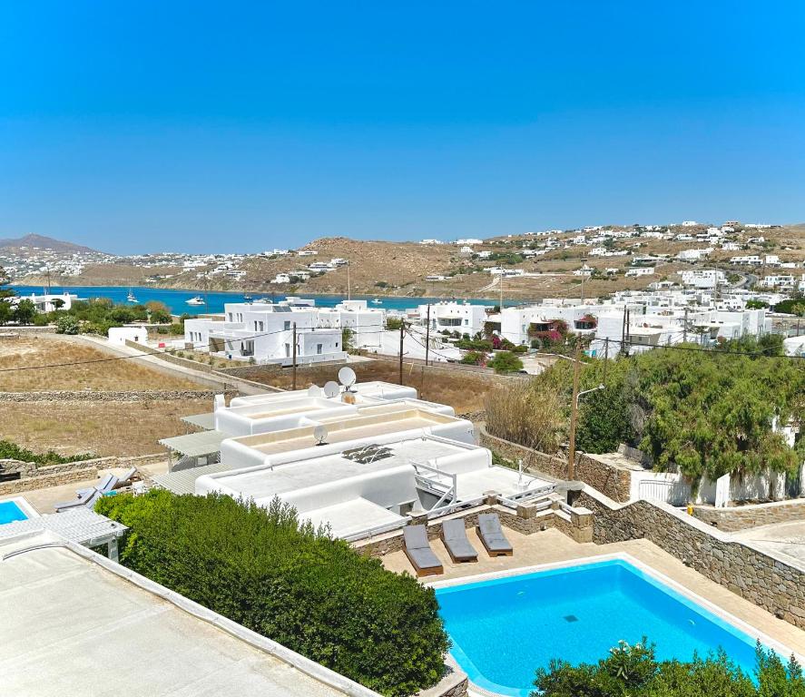 an aerial view of a villa with a swimming pool at Grace Villa Mykonos in Mýkonos City