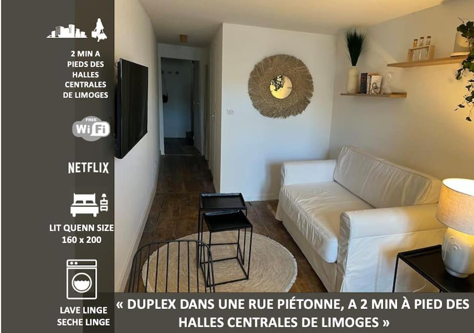 a living room with a couch and a table at Superbe duplex hypercentre dans une rue piétonne in Limoges
