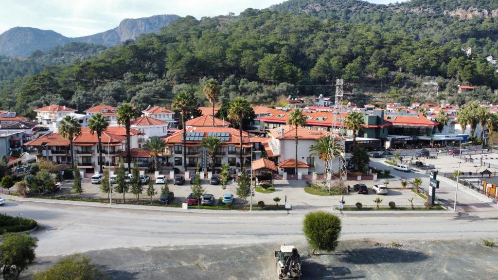 a view of a town with palm trees and buildings at Dolphin Apart Hotel in Sarigerme