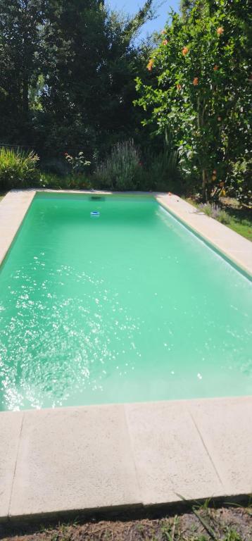 a swimming pool with blue water in a yard at El buen verano in Ciudad de la Costa