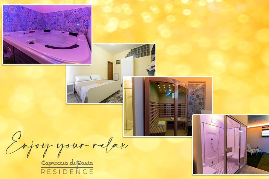 a collage of pictures of a bedroom and a bathroom at Capriccio Di Pasta Residence & Spa in Gragnano