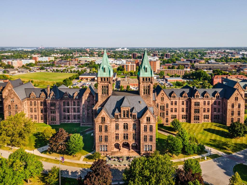 an aerial view of a university building at The Richardson Hotel in Buffalo