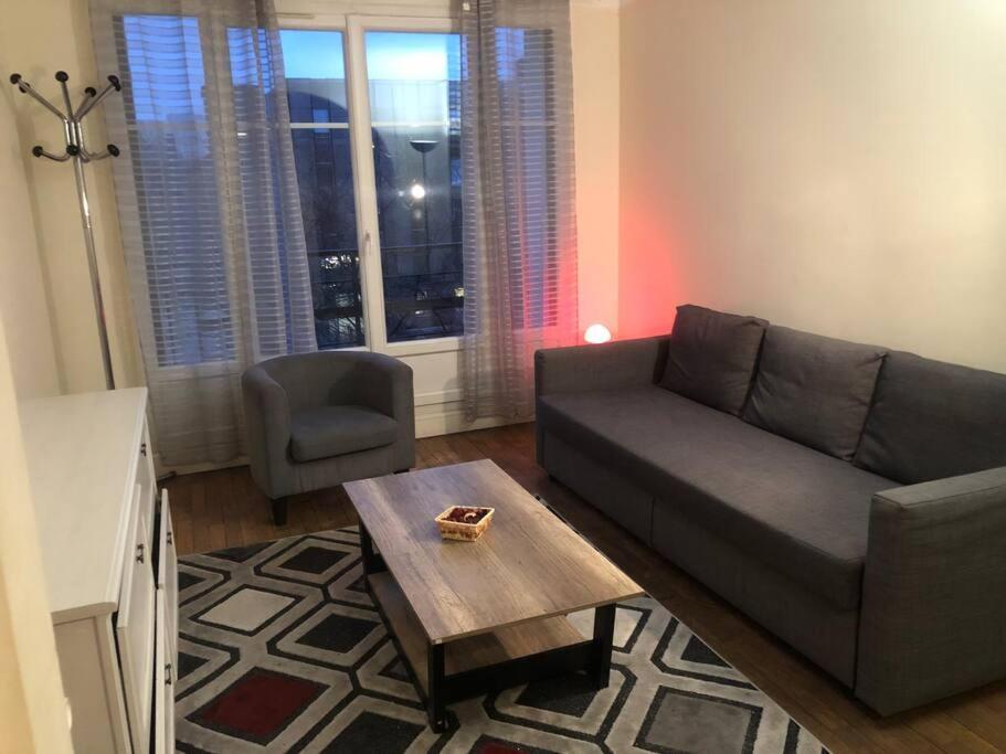 un salon avec un canapé et une table basse dans l'établissement Beautiful apartment,near center, à Paris