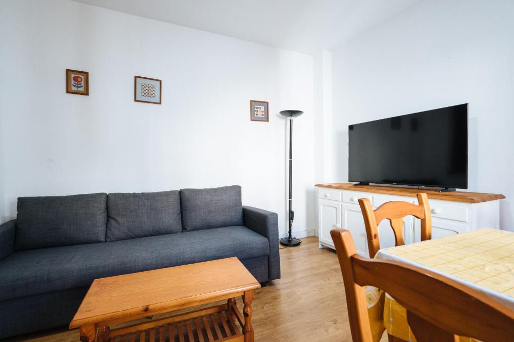 a living room with a couch and a television at apartamento con parking plaza del museo in Seville
