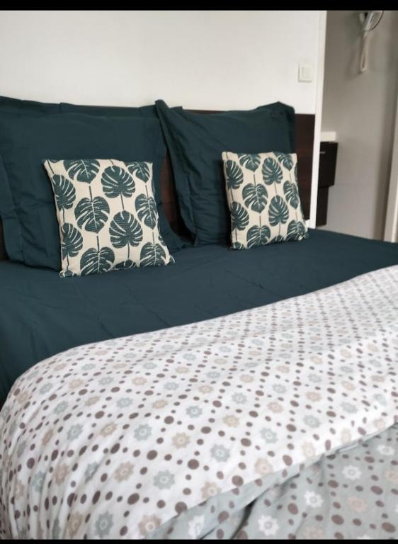 un lit avec deux oreillers dessus dans l'établissement Le Domaine, à Moustey