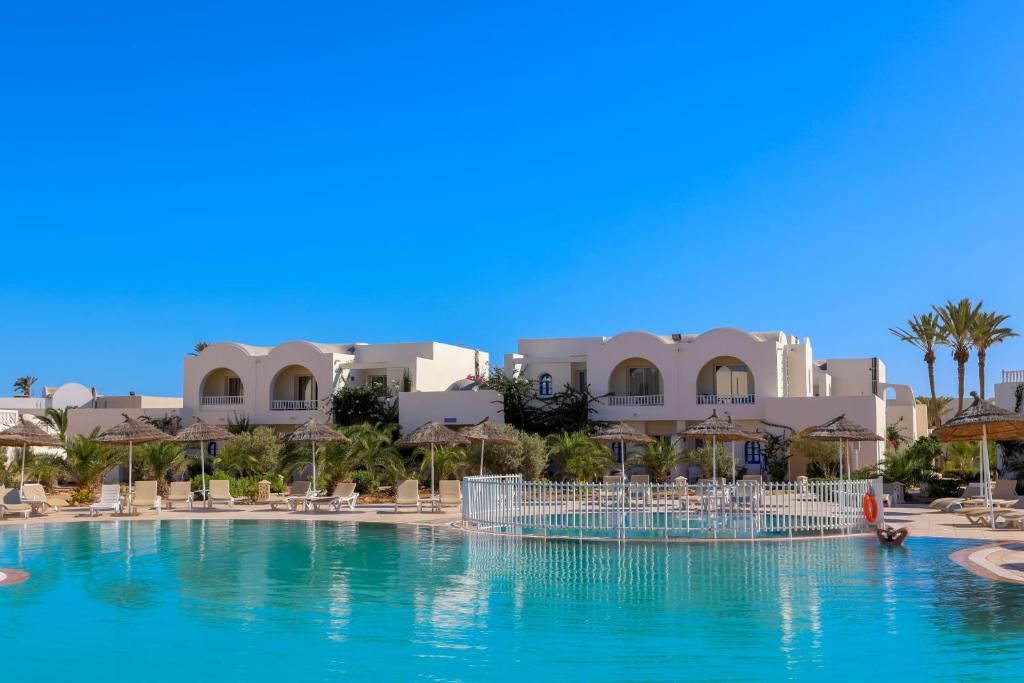 a view of the resort from the pool at Djerba Sun Beach, Hotel & Spa in Houmt Souk