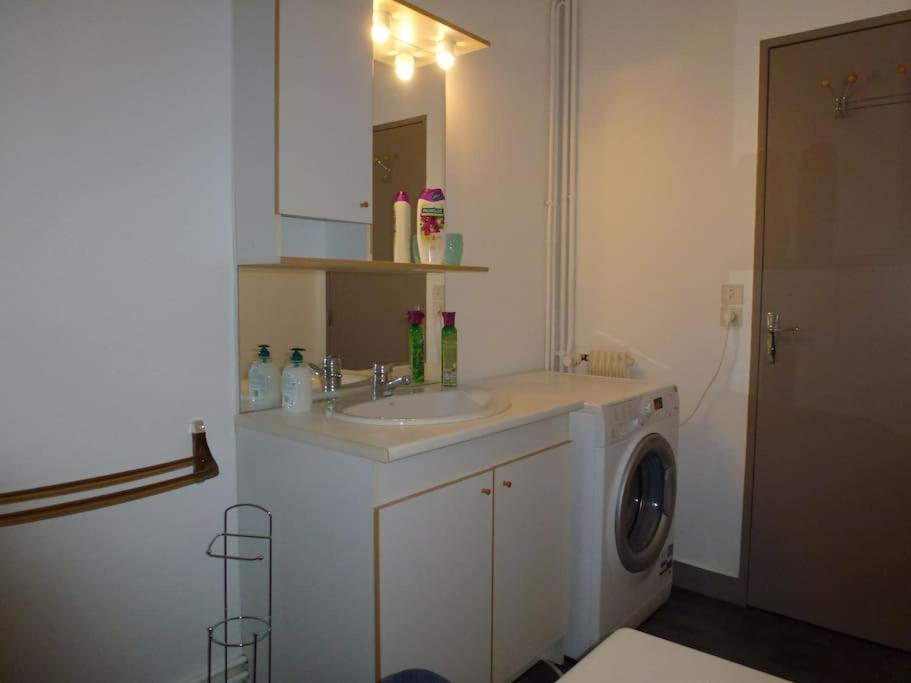 La salle de bains est pourvue d&#39;un lavabo et d&#39;un lave-linge. dans l&#39;établissement Appart Limoges centre gare., à Limoges