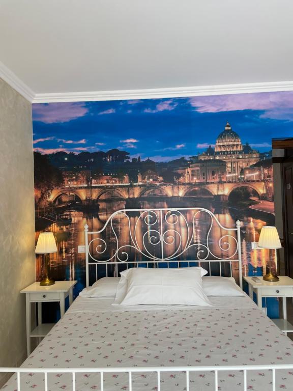 a bedroom with aamic view of the vatican at Le Scalette in Rome