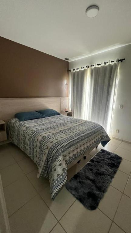 バラ・ド・ピライにあるFlat Aldeia Das Águas Villageのベッドルーム1室(ベッド1台、窓、ラグ付)