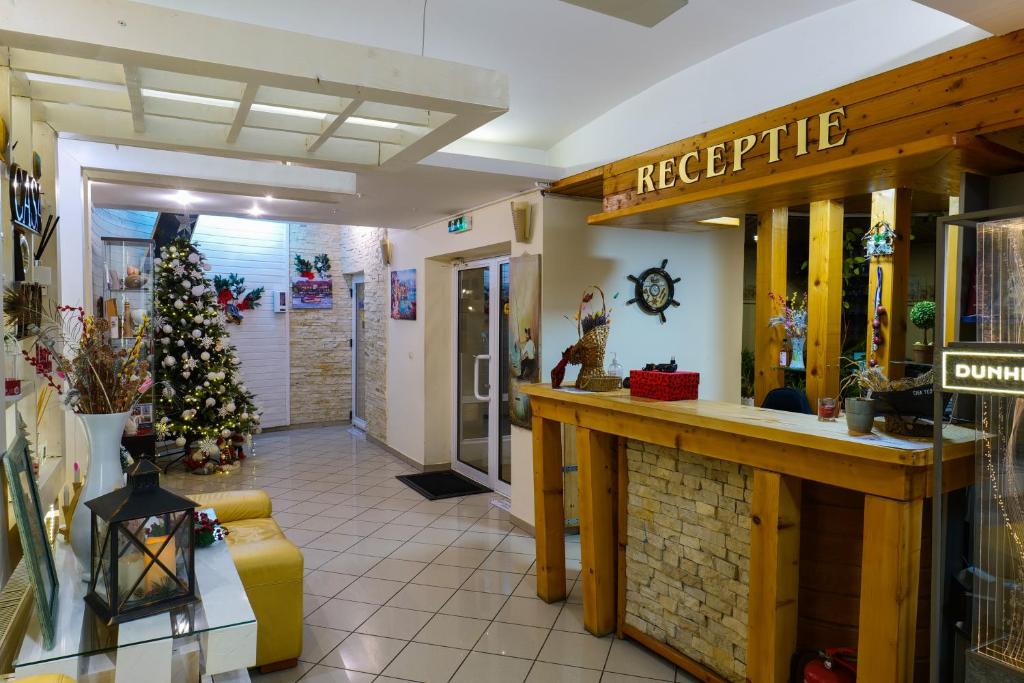 a store with a christmas tree in the lobby at Casa Teo in Mahmudia