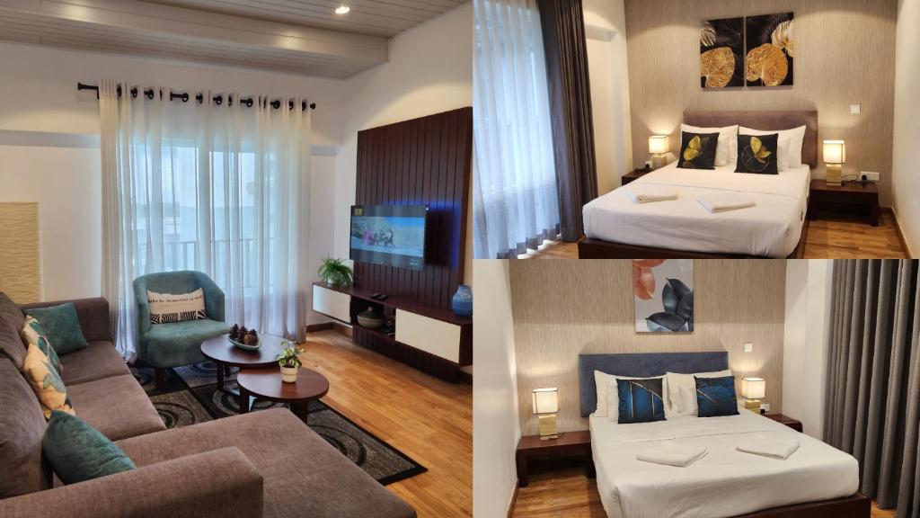 een hotelkamer met een bed en een bank bij The Edge Luxury Apartment in Nuwara Eliya