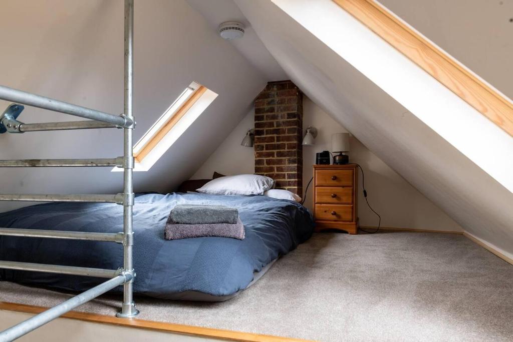 a bedroom with a bunk bed and a ladder at Adorable and Cosy Tiny Cottage in Heathfield