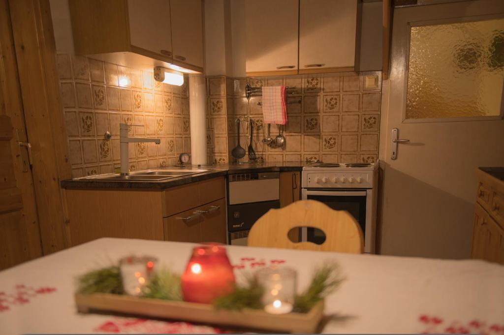 Kuchyň nebo kuchyňský kout v ubytování Katschwaldhütte