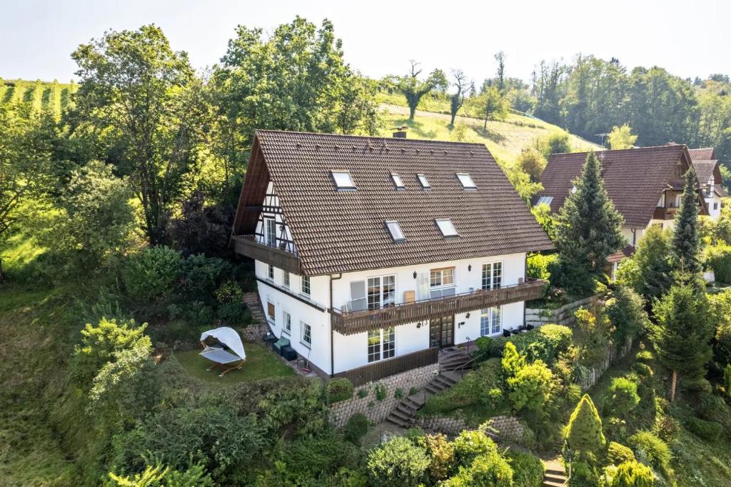 uma vista superior de uma casa com um telhado em Ferienhaus The Himmelsteig em Sasbachwalden