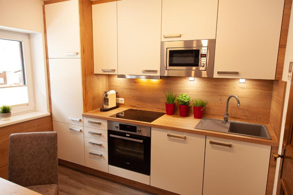 Kuchyň nebo kuchyňský kout v ubytování Appartement Gimpl