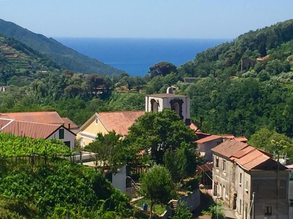 eine kleine Stadt in den Bergen mit einer Kirche in der Unterkunft Farfalle E Gabbiani in Tramonti