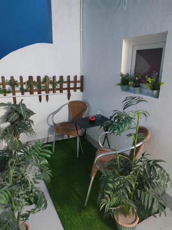 a room with a table and chairs and plants at Villa Monica in Agüimes