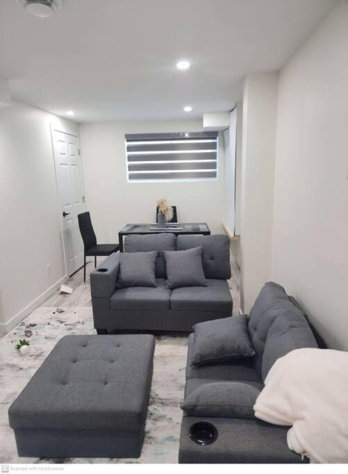 a living room with a couch and a chair at Cozy & Private Entire Basement in Winnipeg
