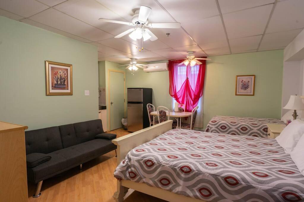三河城的住宿－223 Charmante chambre double，一间卧室配有一张床和一张沙发