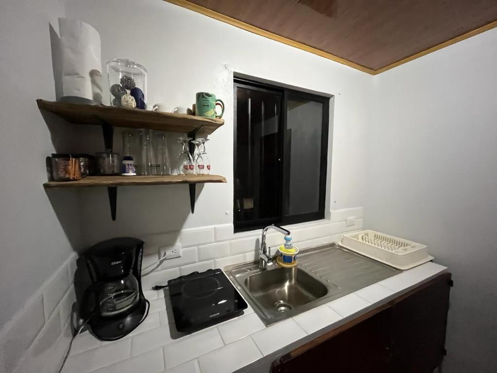 a kitchen counter with a sink and a window at Serenity Mountain in Poás