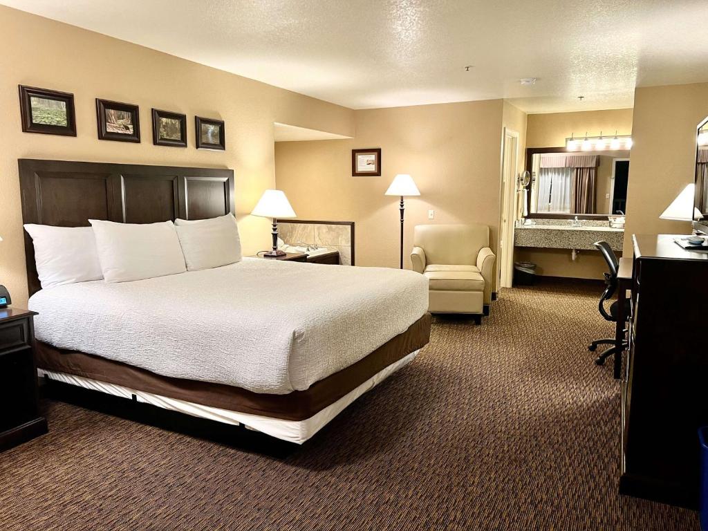 Best Western Country Inn في فورتونا: غرفة فندقية بسرير كبير وكرسي