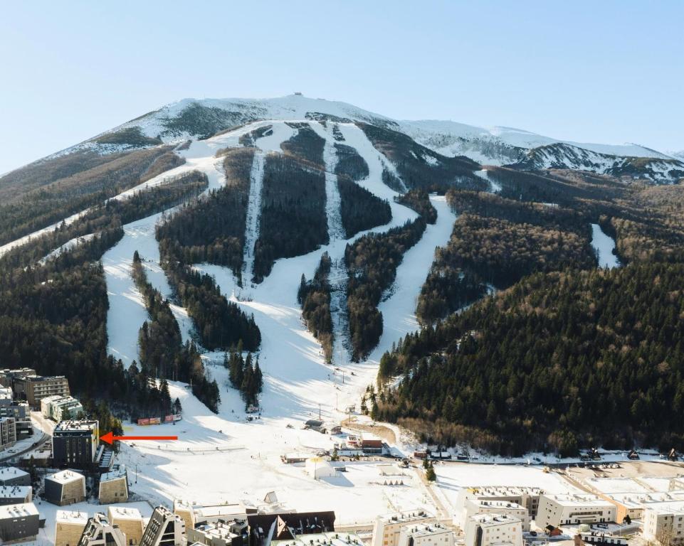 an aerial view of a ski slope on a mountain at Apartment Aurora in Bjelašnica