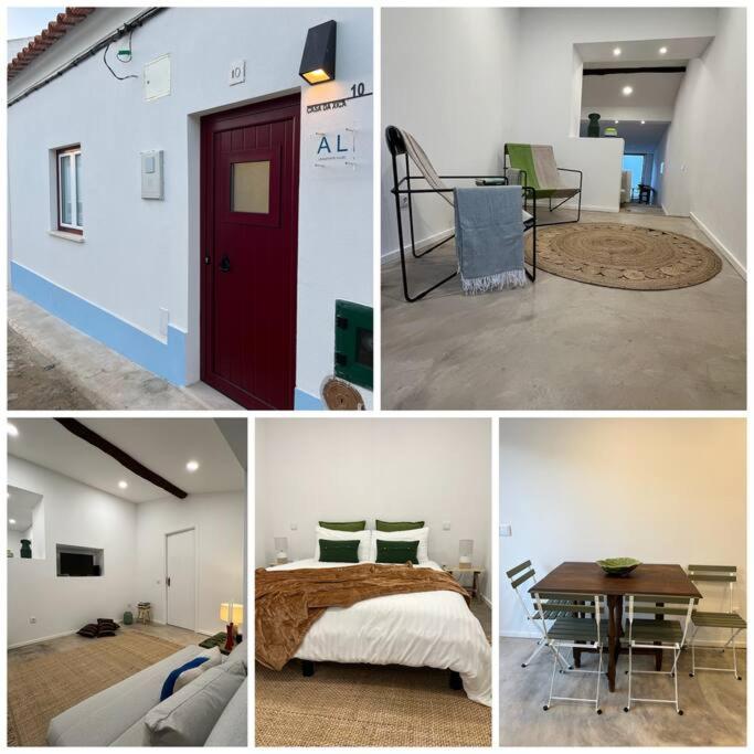 un collage de photos d'une chambre et d'une pièce dans l'établissement Casa da Xica, à Torrão