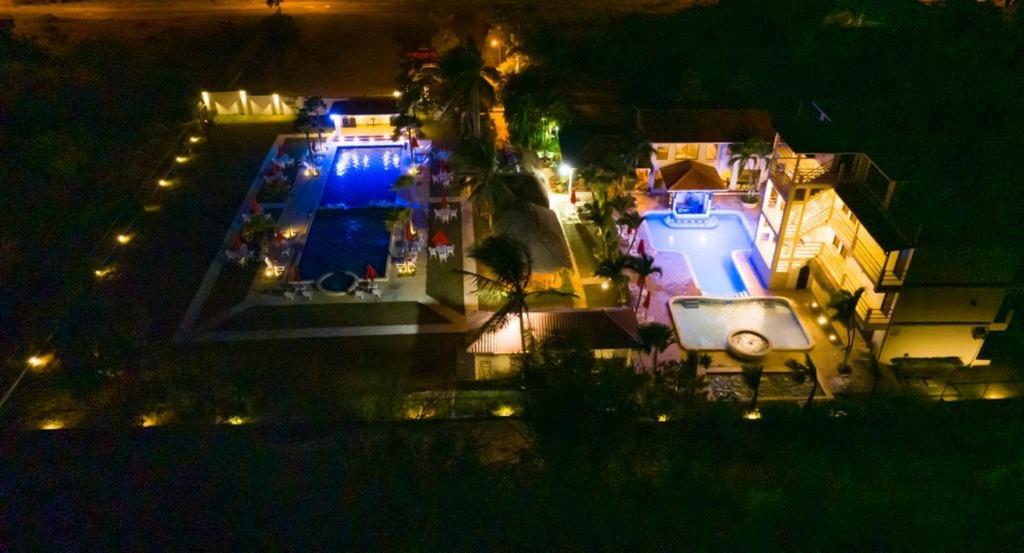 an aerial view of a house at night at Punta Chame Villas in Punta Chame