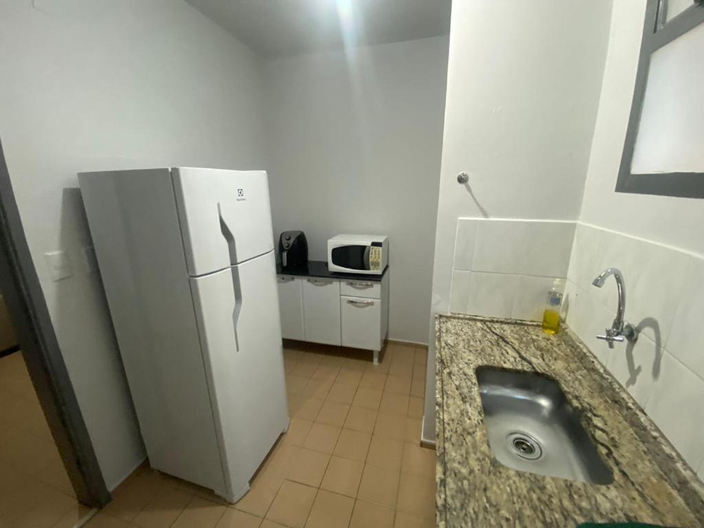 cocina con nevera y fregadero en Martin Quintanilha 1B, en Goiânia