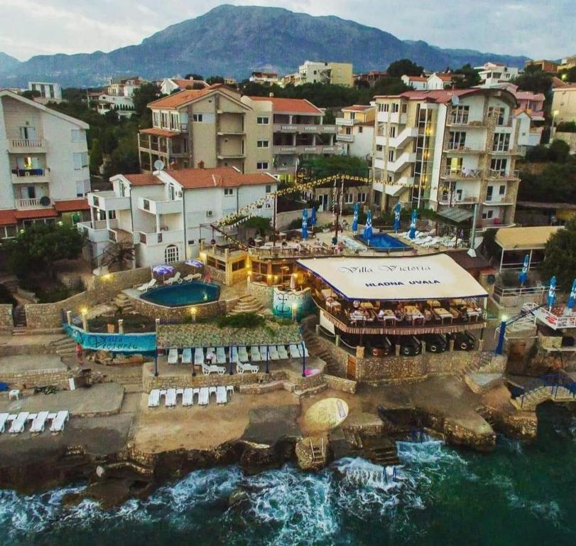 an aerial view of a resort with a swimming pool at Villa Victoria in Utjeha