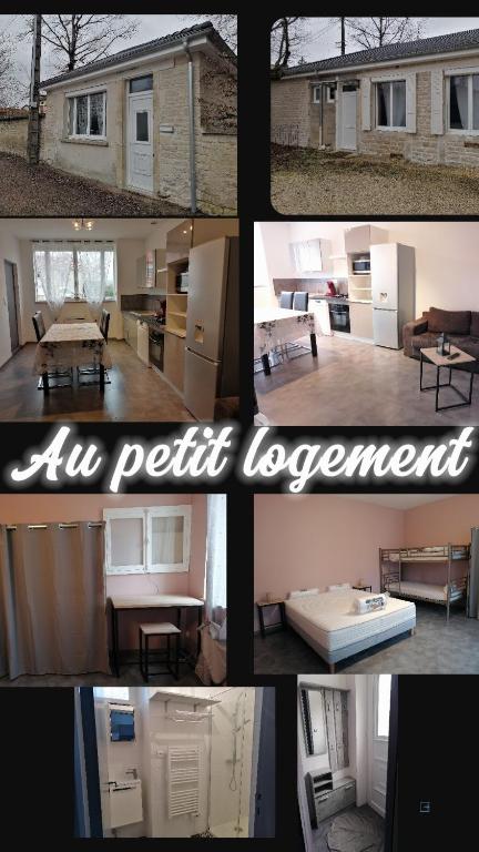 un collage de photos d'une cuisine et d'une maison dans l'établissement Au petit logement, à Soncourt-sur-Marne