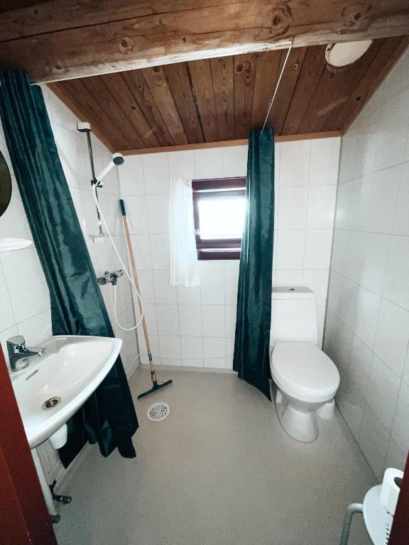 a bathroom with a white toilet and a sink at Åndalsnes Hytteutleie in Åndalsnes