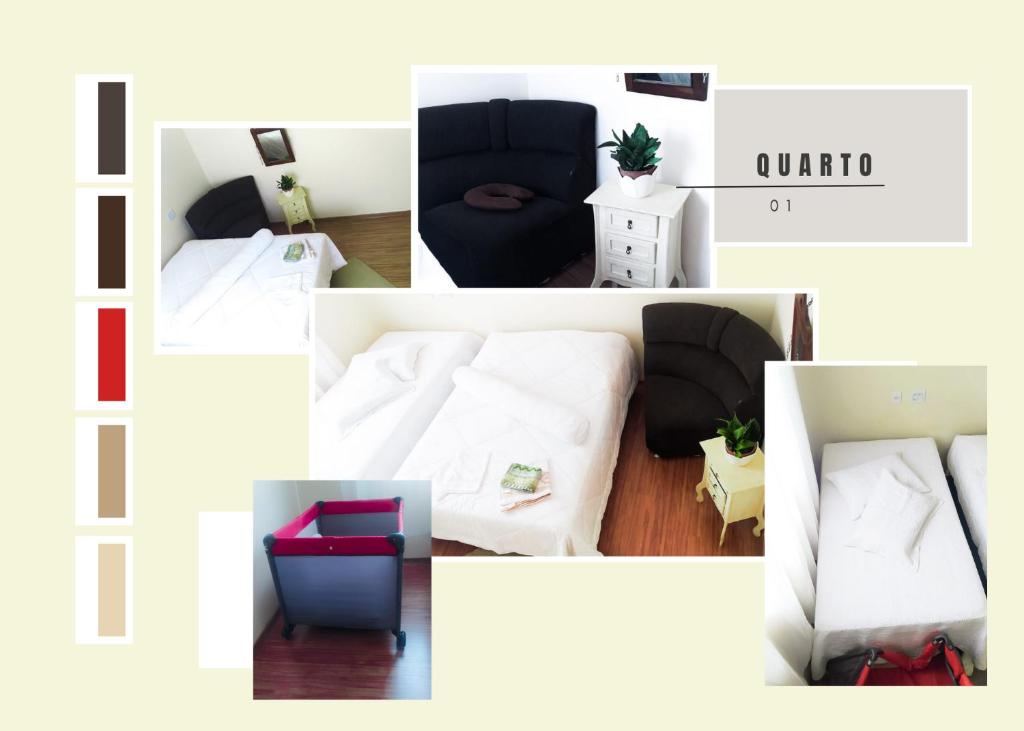 a collage of photos of a room with a bed and a couch at CASA AGRADÁVEL in Diamantina