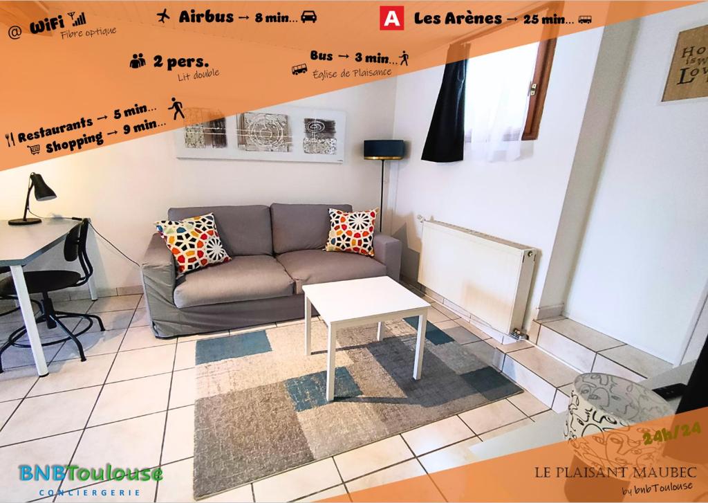 Χώρος καθιστικού στο ► BNB TOULOUSE ► Le Plaisant Maubec • WiFi • 24/7