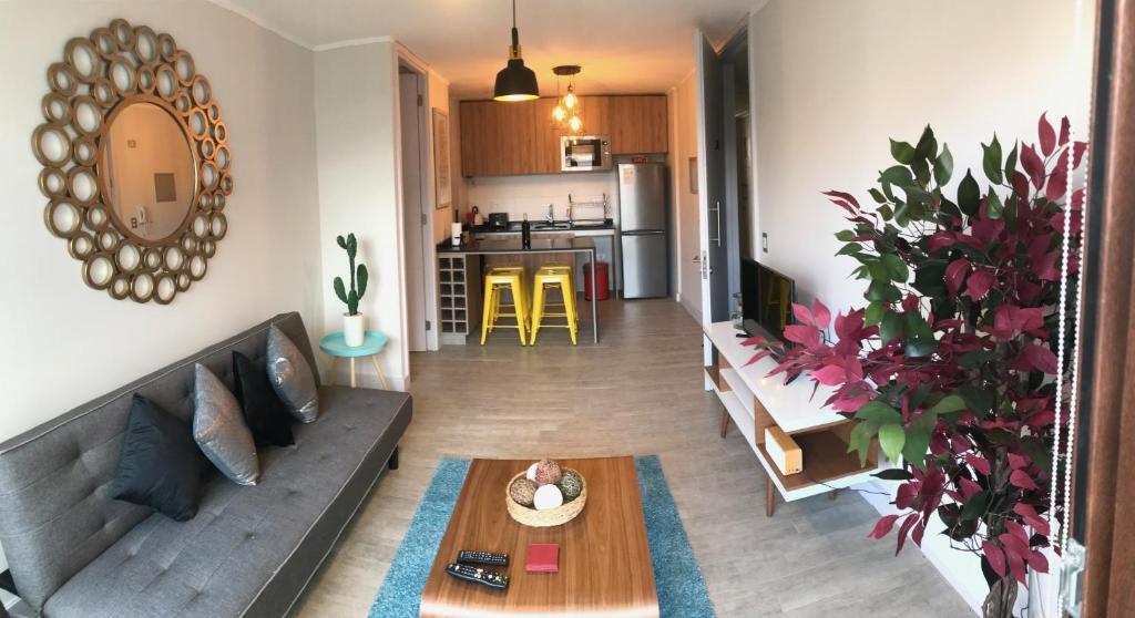 聖地亞哥的住宿－Dpto 3P - Barrio Italia - Santiago de Chile，客厅配有沙发和桌子