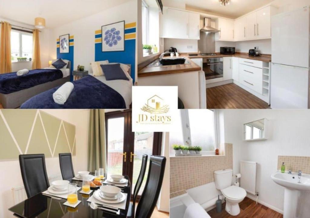Kuchyň nebo kuchyňský kout v ubytování Cozy 3-Bedroom Apartment with Garden Views, Free WiFi & Parking - Close to Lincoln University