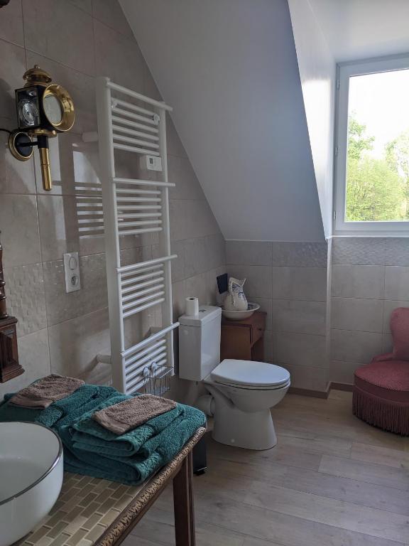 Koupelna v ubytování Auberge des Trains Mythiques Chambres d'hôtes à Gouarec au pied de la Vélodyssée