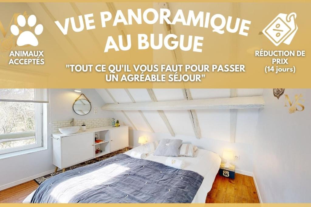 Cartel de un dormitorio con cama en una habitación en La Source d'Eugénie Vue Panoramique au Bugue, en Le Bugue