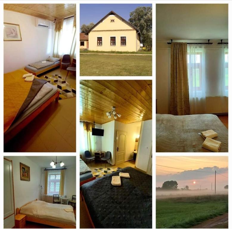 a collage of photos of a hotel room at Csodarét Kúria in Mórahalom