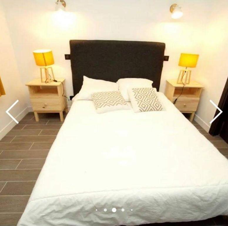 a bedroom with a large white bed with two lamps at Deux Alpes - Résidence aux pieds des pistes -8 pers in Les Deux Alpes