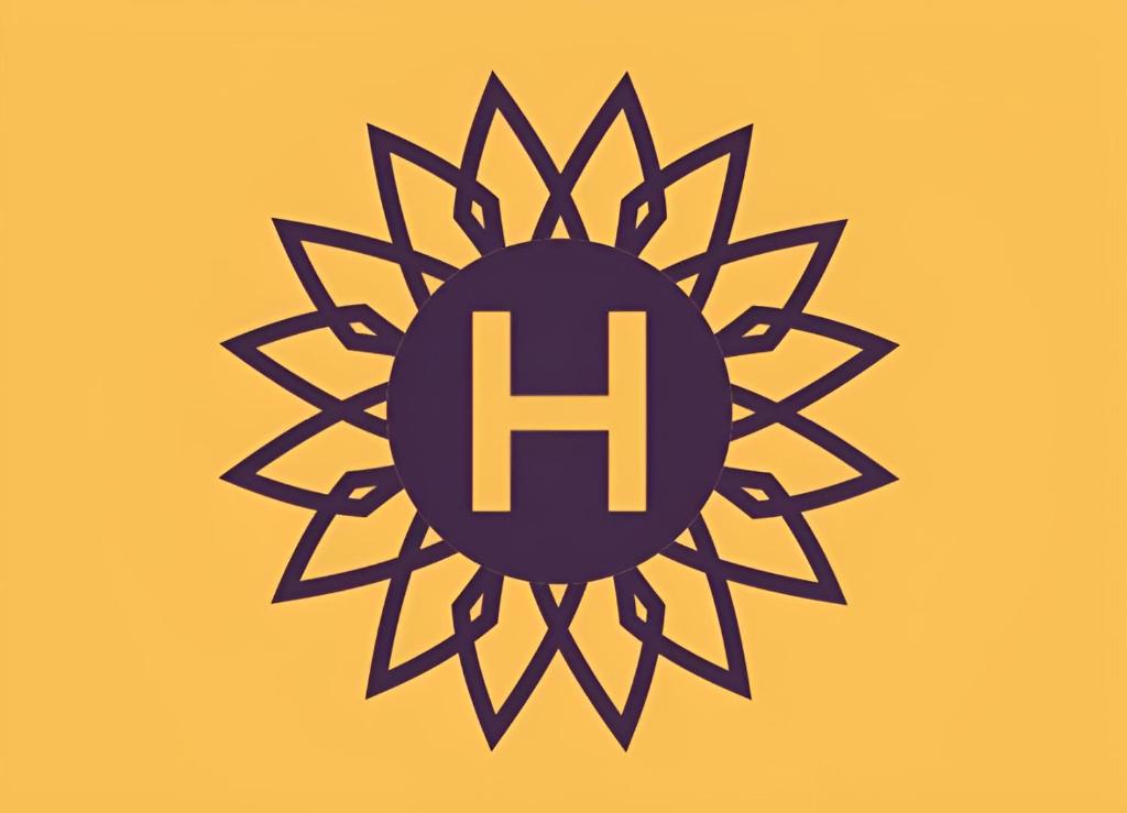 um sol com uma letra h sobre um fundo amarelo em HELVIN em Abha