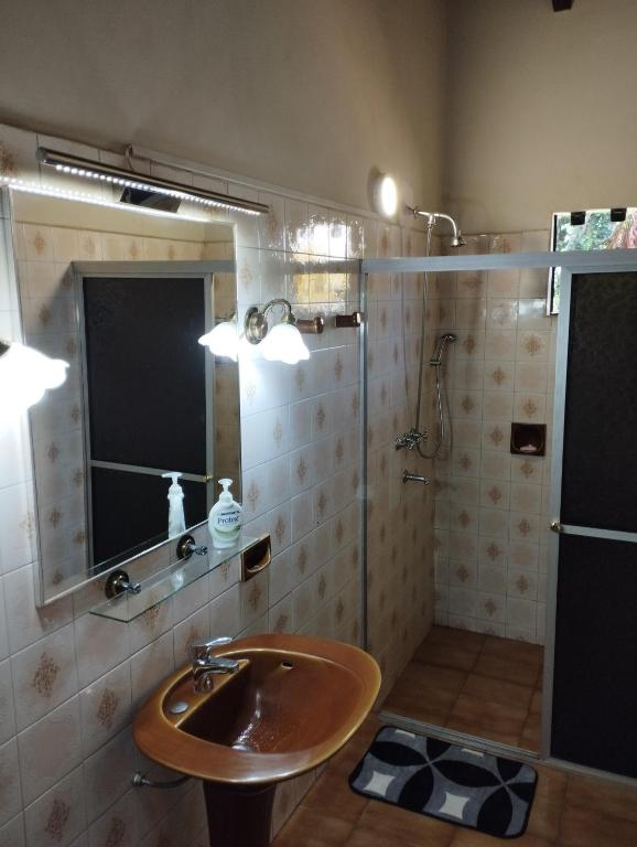 a bathroom with a sink and a shower at RESIDENCIA-UNIV in Ciudad del Este