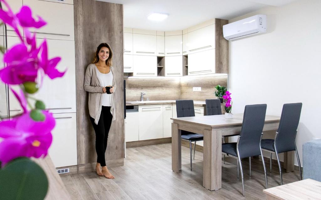 Kuchyňa alebo kuchynka v ubytovaní Trika Apartman