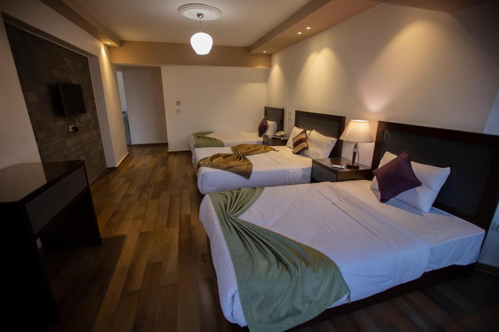 Postel nebo postele na pokoji v ubytování Nile Guardian Hotel