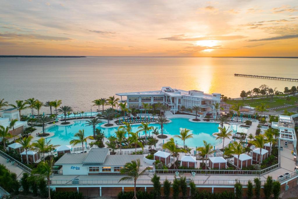 an aerial view of the pool at the resort at Sunseeker Resort Charlotte Harbor in Port Charlotte