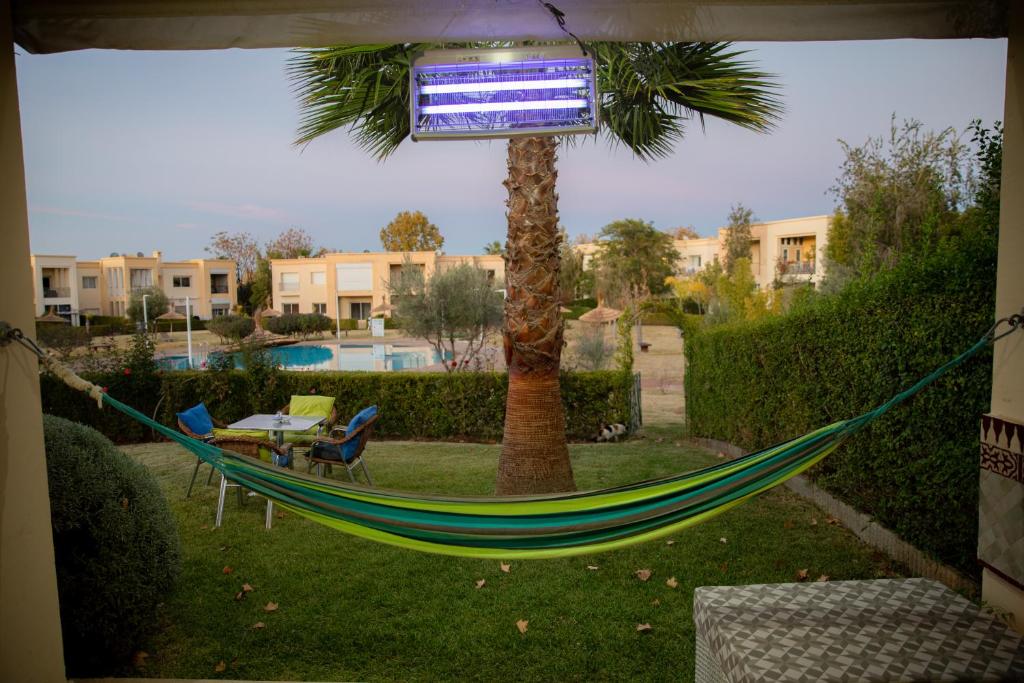 a hammock in a yard with a palm tree at ROYAL GOLF DE FES in Fez