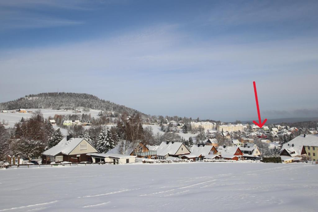 una piccola cittadina ricoperta di neve con case di Ferienwohnung am Bärenstein a Bärenstein